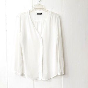 Urban CoCo Sheer Long Sleeve White Blouse